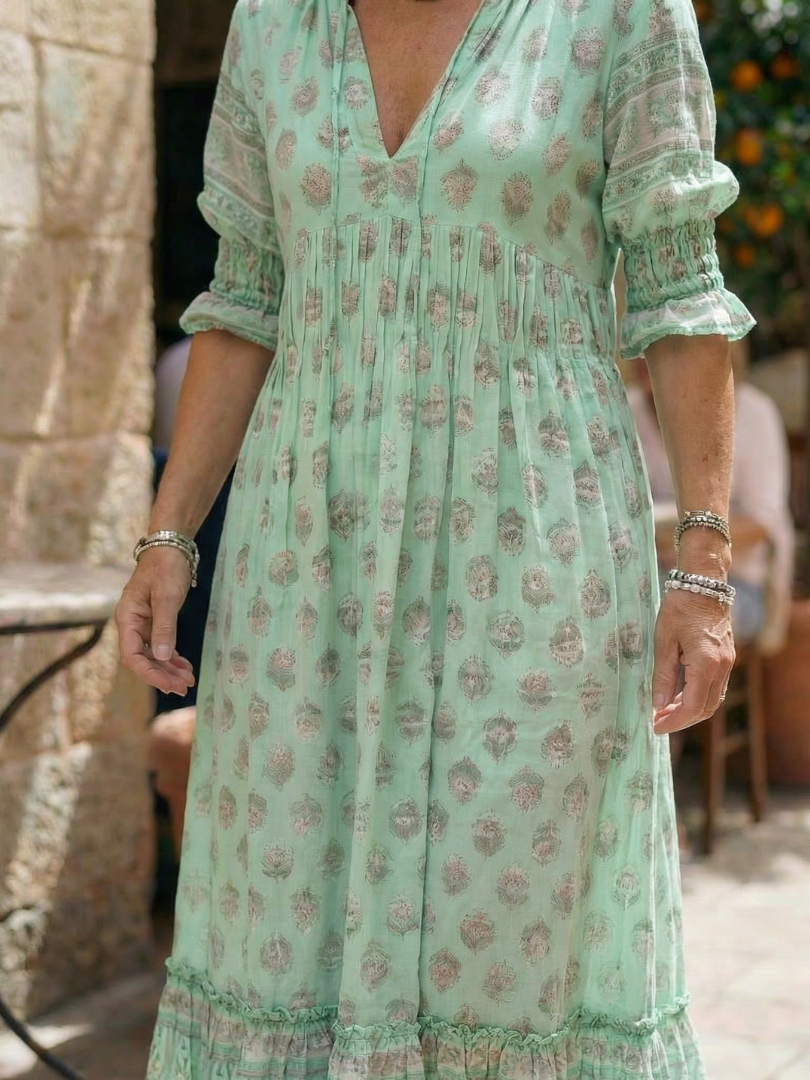 Floral V-Neck Button Midi Dress