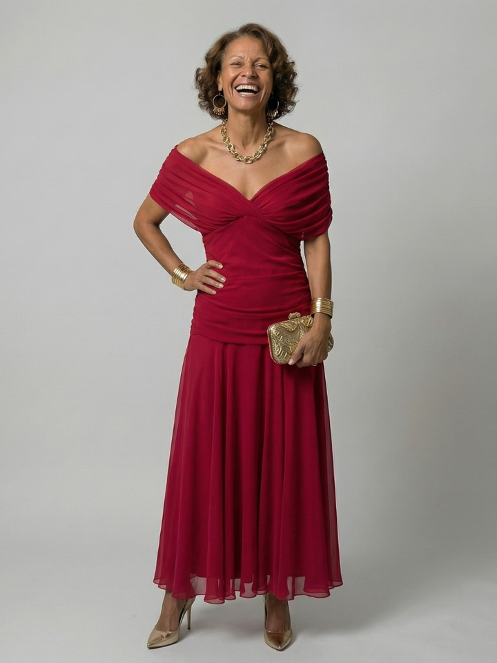 Plum Watercolor Flutter-Sleeve Maxi Dress