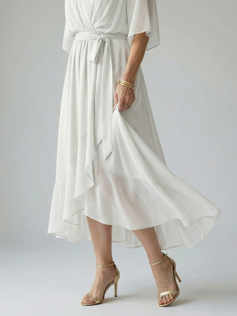 Olive Kimono-Sleeve Wrap Midi Dress