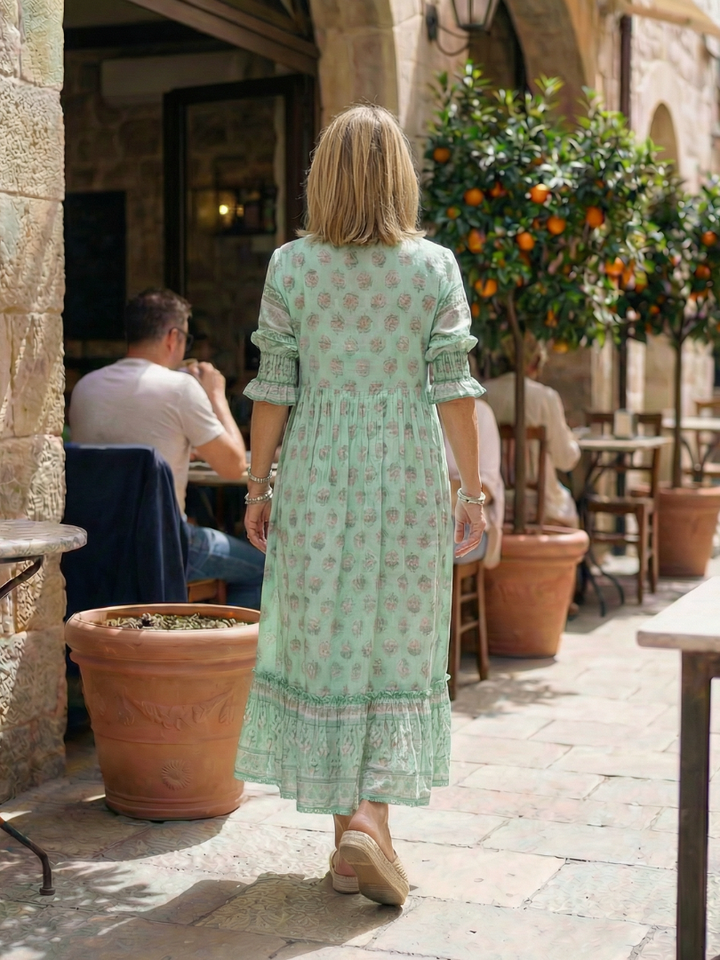 Floral V-Neck Button Midi Dress