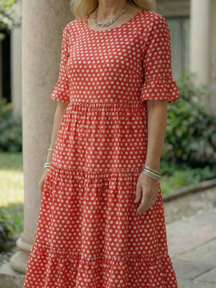 Garden Party Polka Dot Tiered Midi Dress