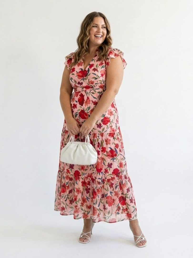 Garden Party Floral V-Neck Tiered Midi Dress