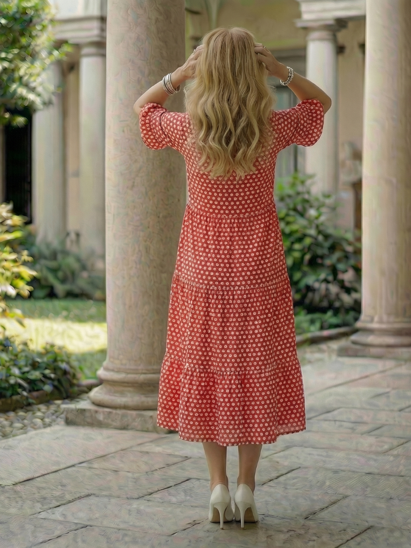 Garden Party Polka Dot Tiered Midi Dress