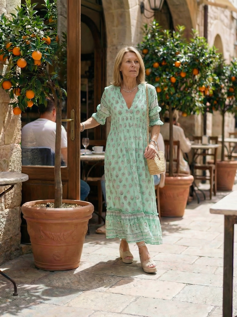 Floral V-Neck Button Midi Dress