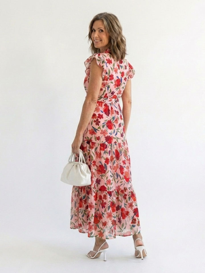 Garden Party Floral V-Neck Tiered Midi Dress