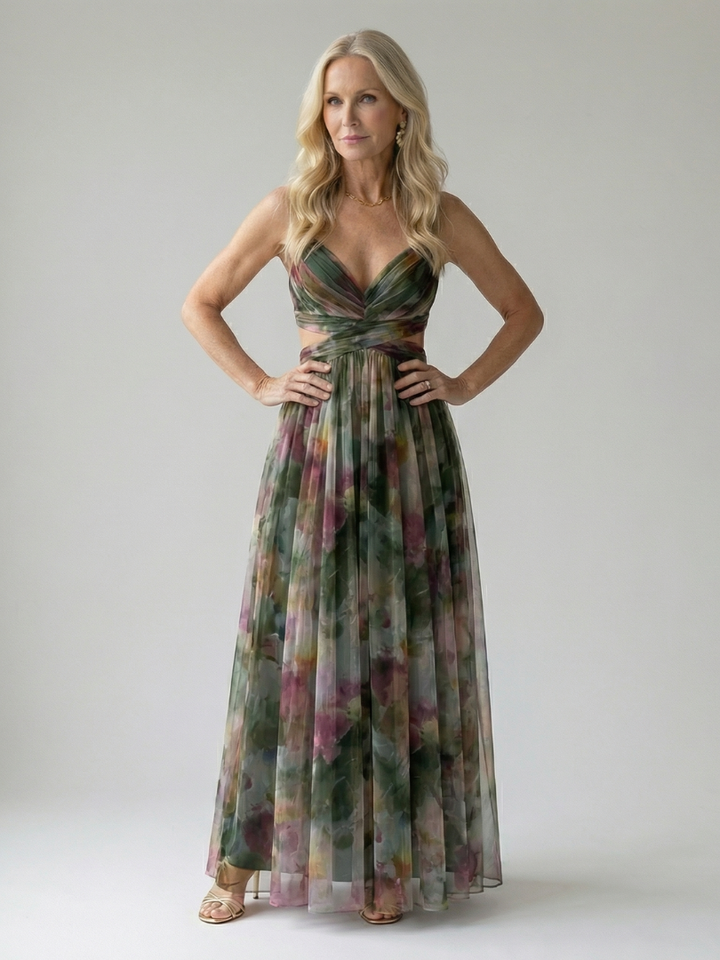 Watercolor Floral Wrap Maxi Dress