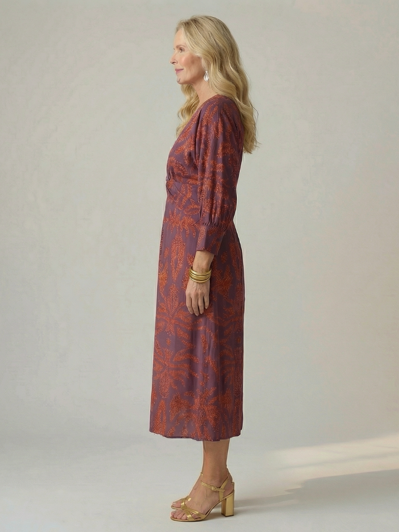 Emerald Paisley Twist-Front Midi Dress
