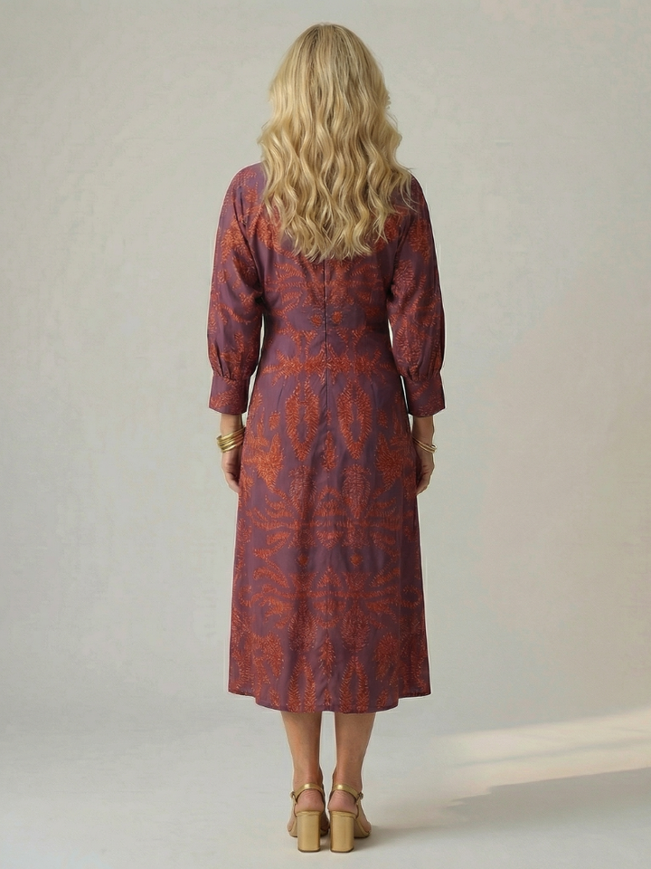 Emerald Paisley Twist-Front Midi Dress
