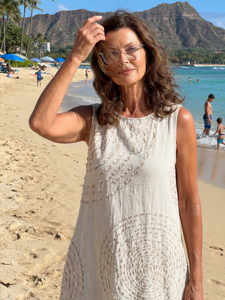 Textured White Midi Dress