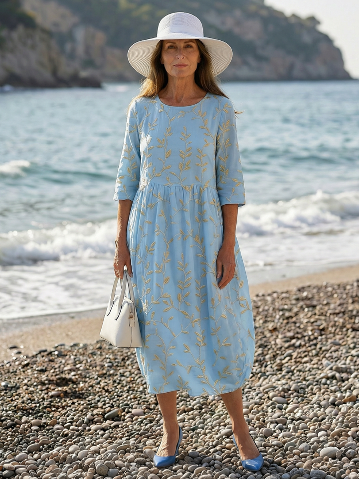 Embroidered Botanical Midi Dress