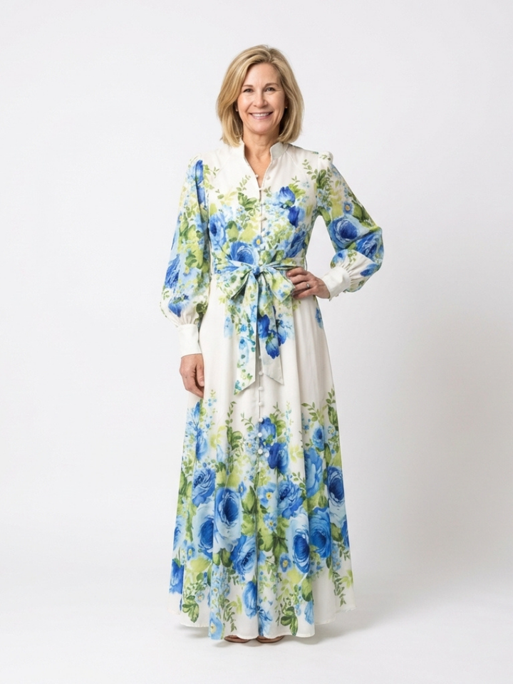 Romantic Garden Party Floral Long-Sleeve Maxi Dress