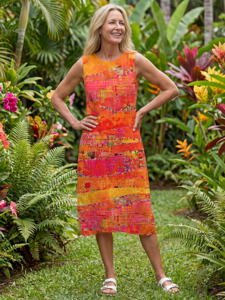 Garden Party Brushstroke Floral Flowy Midi Dress