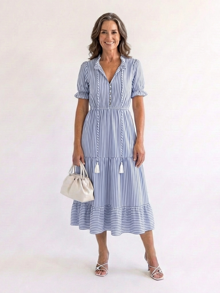 Striped Tiered Midi Dress