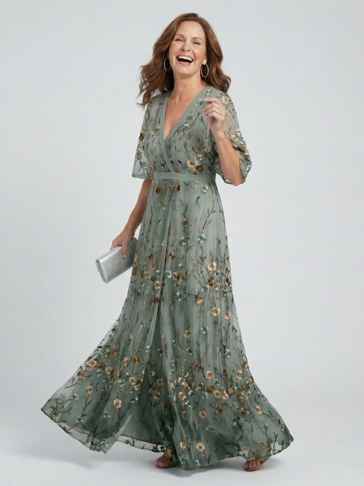 Sage Botanical Tiered Maxi Dress