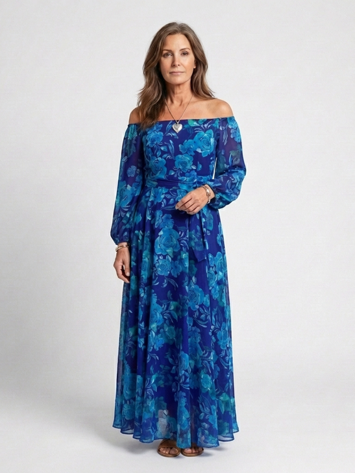 Romantic Garden Party Off-Shoulder Floral Maxi Dress
