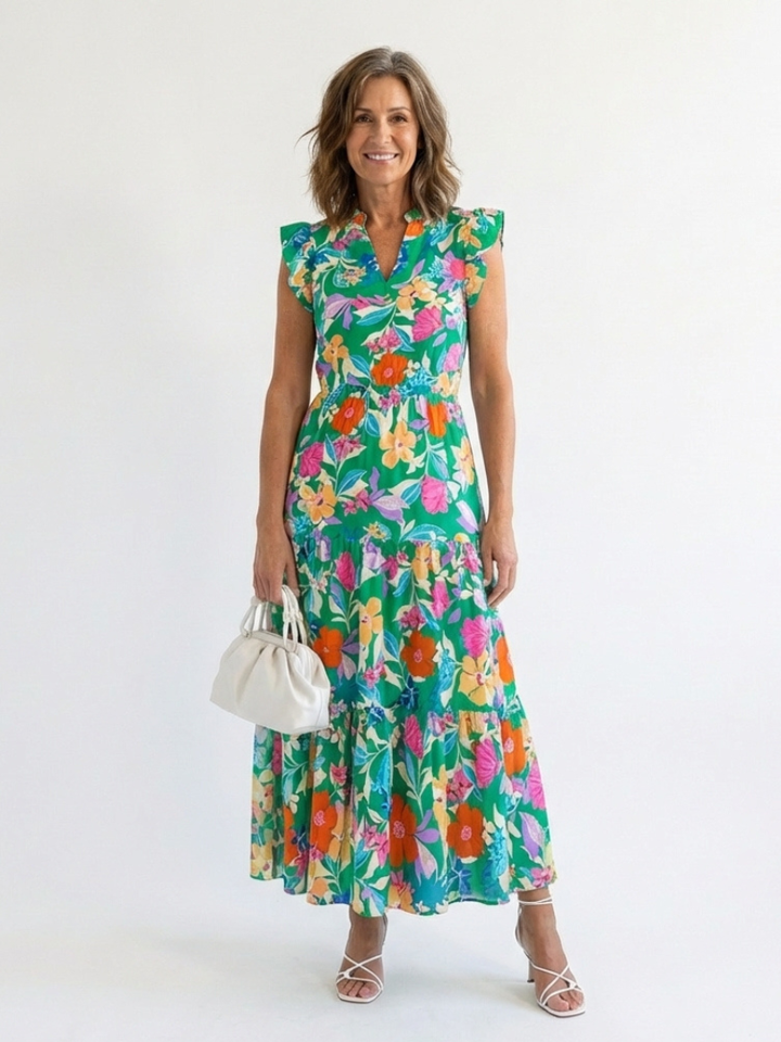 Garden Party Floral V-Neck Tiered Midi Dress