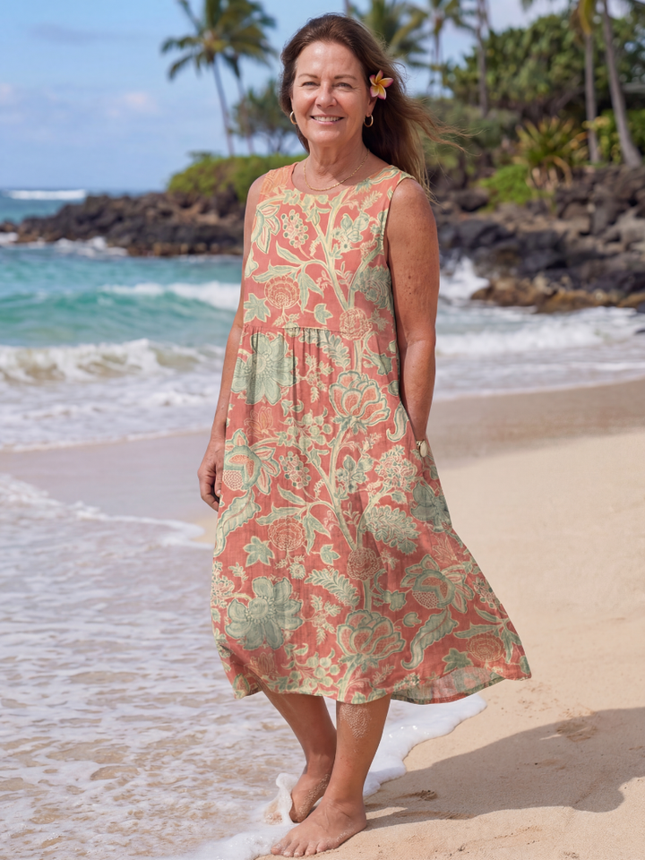 Off-Shoulder Botanical Midi Dress