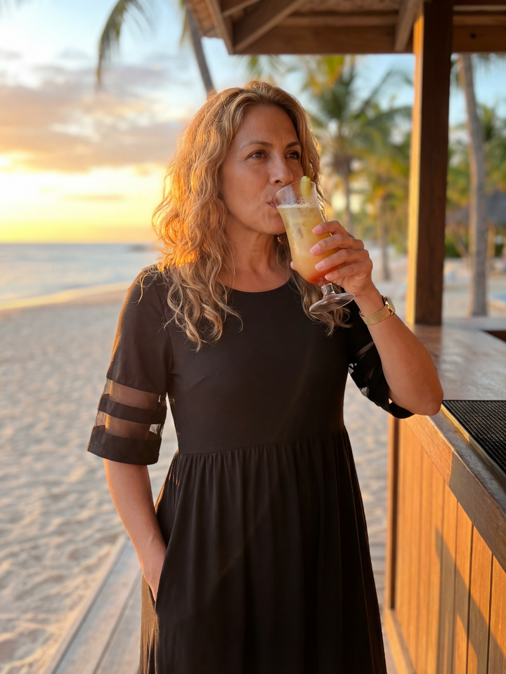 Sheer-Panel Black Midi Dress