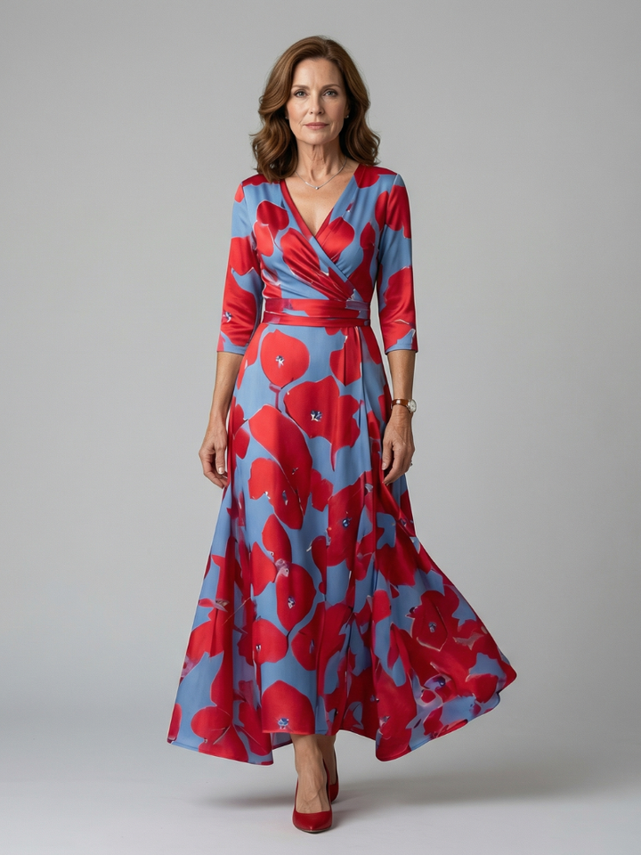 Poppy Print Wrap Midi Dress