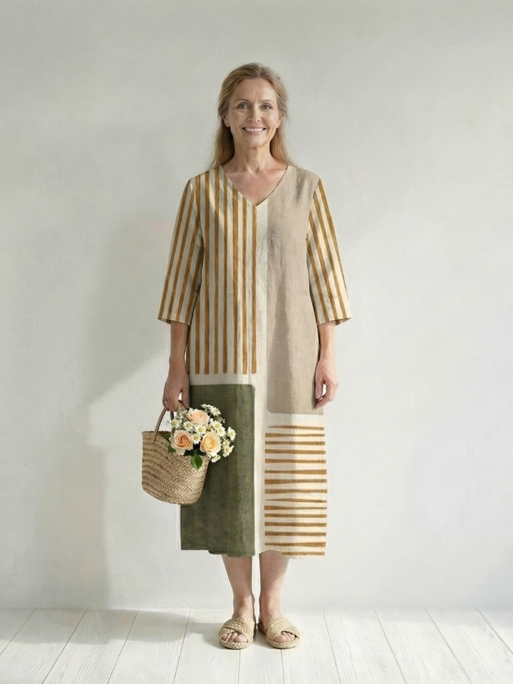Striped Long-Sleeve Midi Dress