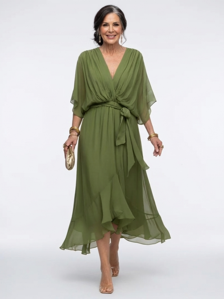 Hourglass Wedding Guest Draped Tie-Waist Midi Dress