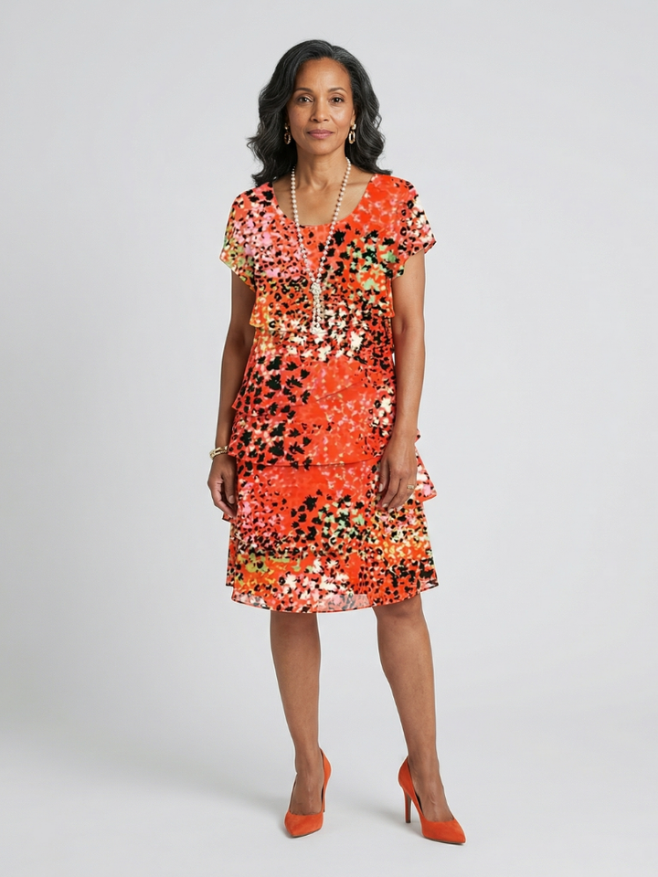 Weekend Brunch Speckled Tiered Knee-Length Dress