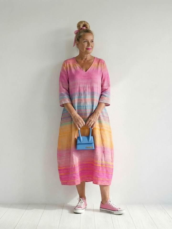 Sunset Stroll Gradient Stripe Midi Dress