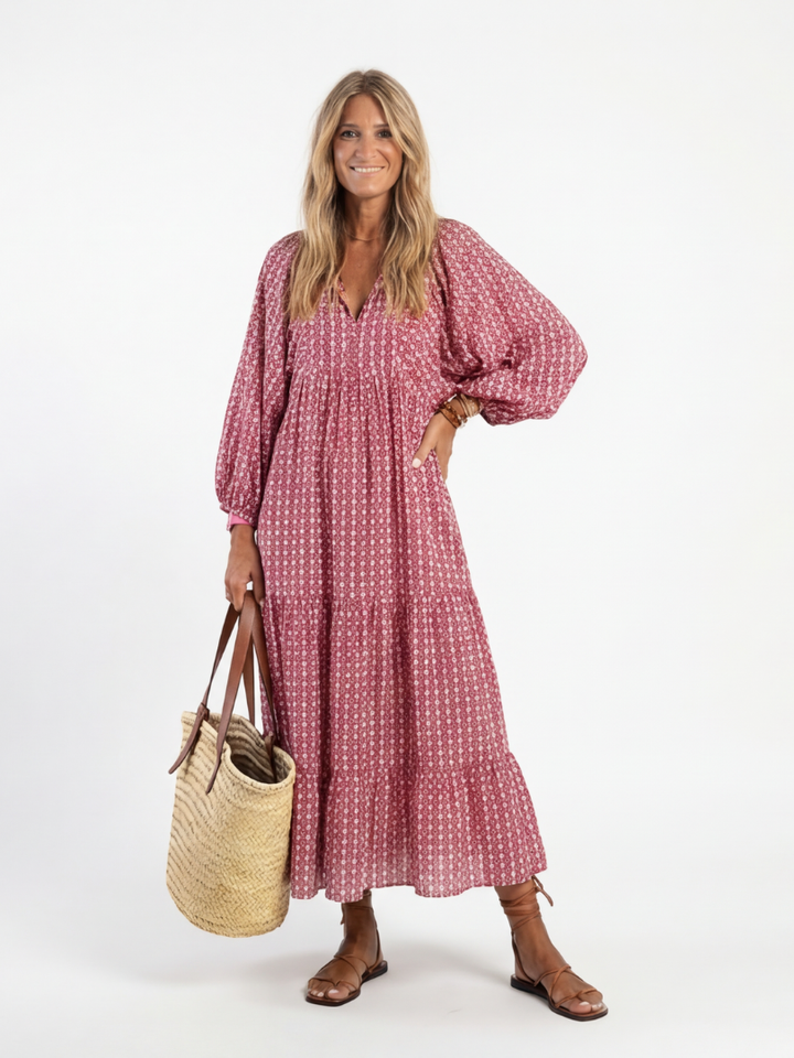 Office-to-Cocktails Geometric Long Sleeve Midi Dress