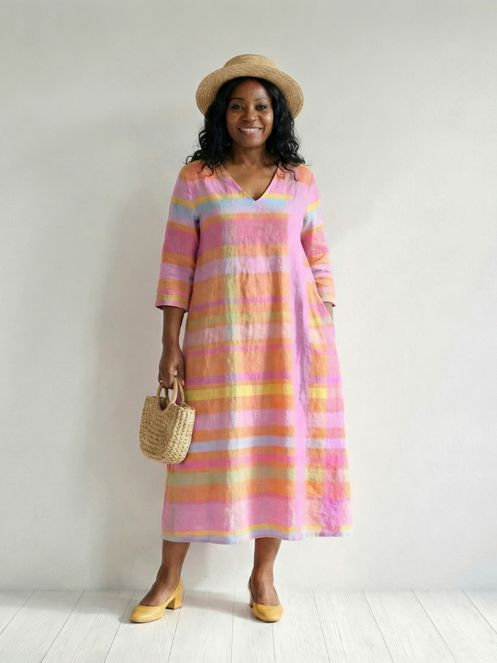 Flattering Easy-Drape Striped Midi Dress