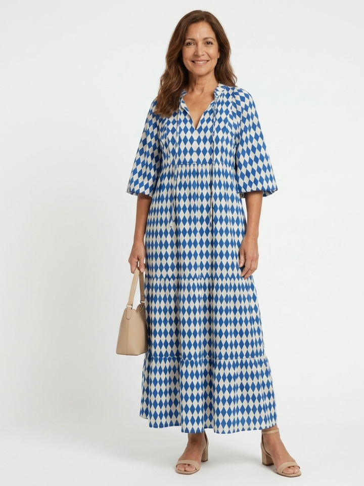 Twirl-Worthy Diamond-Print Tiered Midi Dress