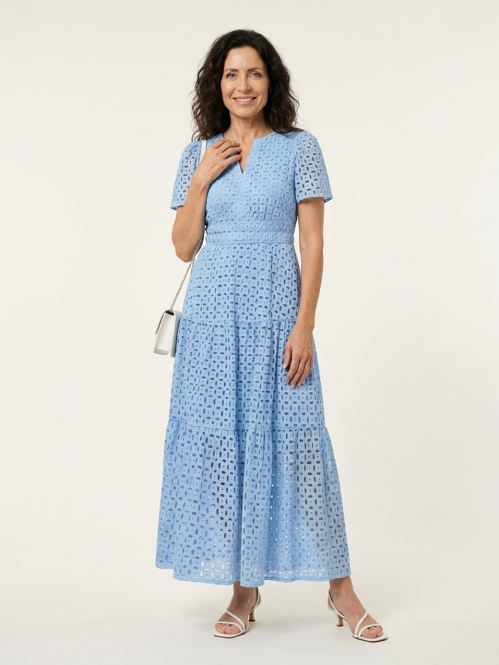 Smocked Eyelet Tiered Midi Dress