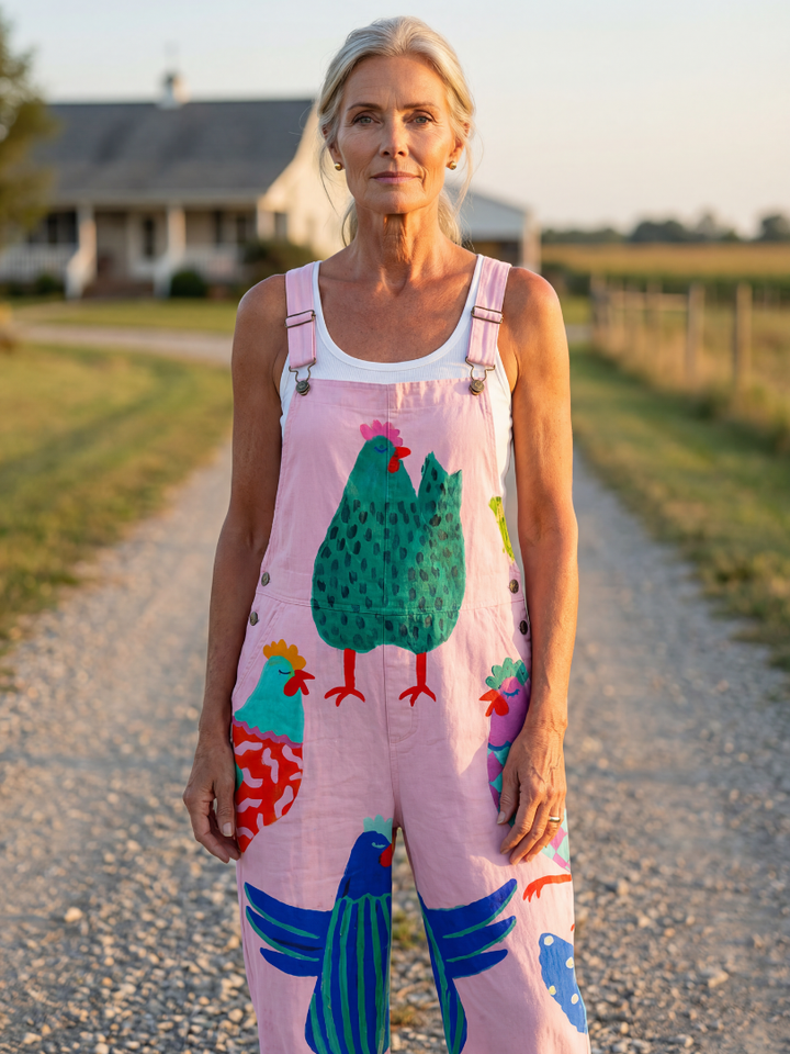 Conversation-Starting Hen-Print Brunch Jumpsuit
