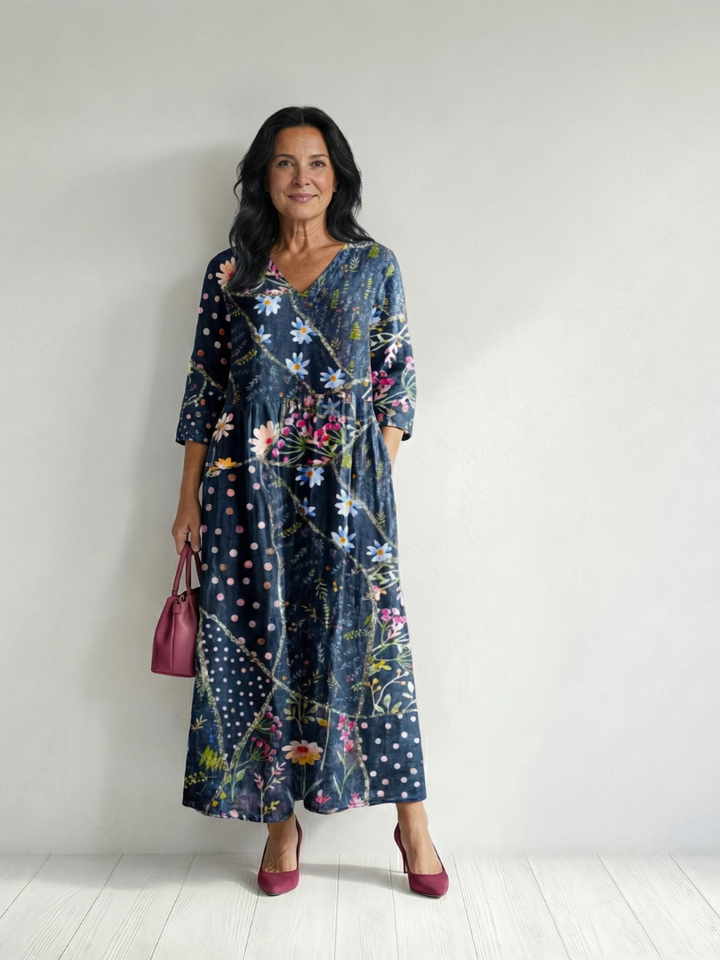 Romantic Garden Party Floral Gathered Midi Dress