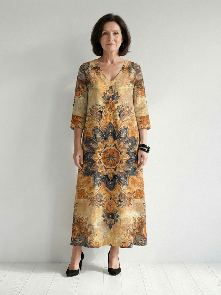 Floral Long-Sleeve Midi Dress