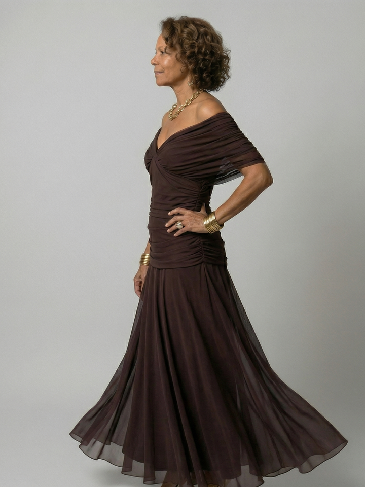 Plum Watercolor Flutter-Sleeve Maxi Dress