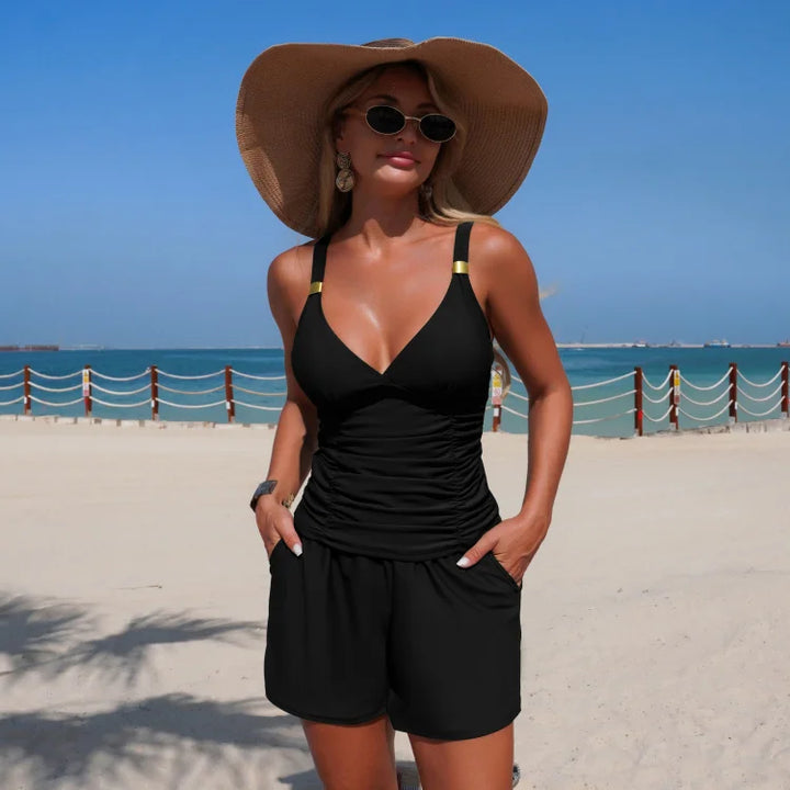 Harper Ruched Tankini Set with Pockets