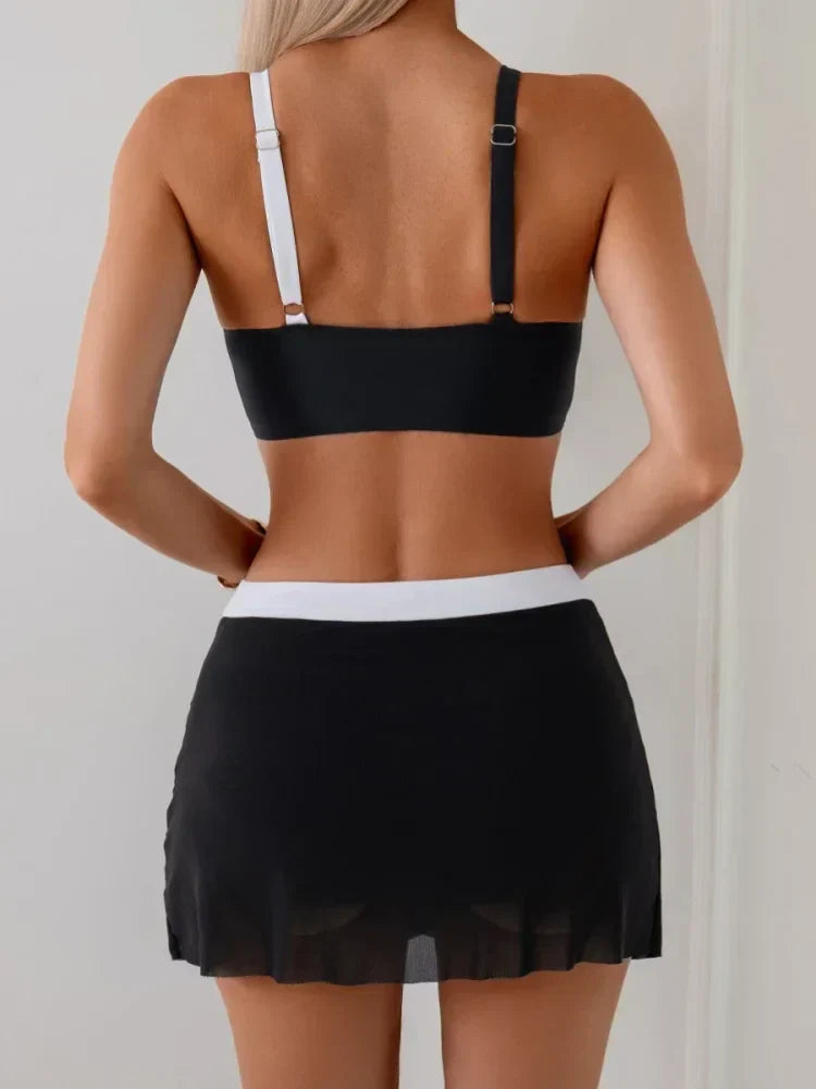 Vivian Color-Block Bikini Set with Swim Skirt