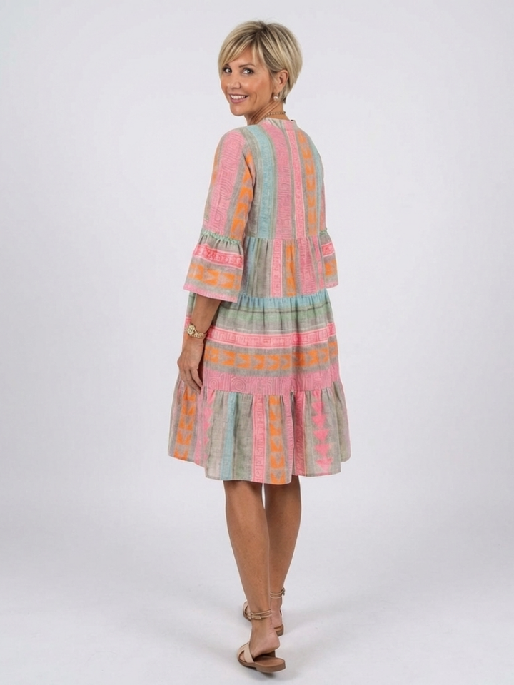 Effortless Day-to-Night Geometric Tiered V-Neck Knee-Length Dress