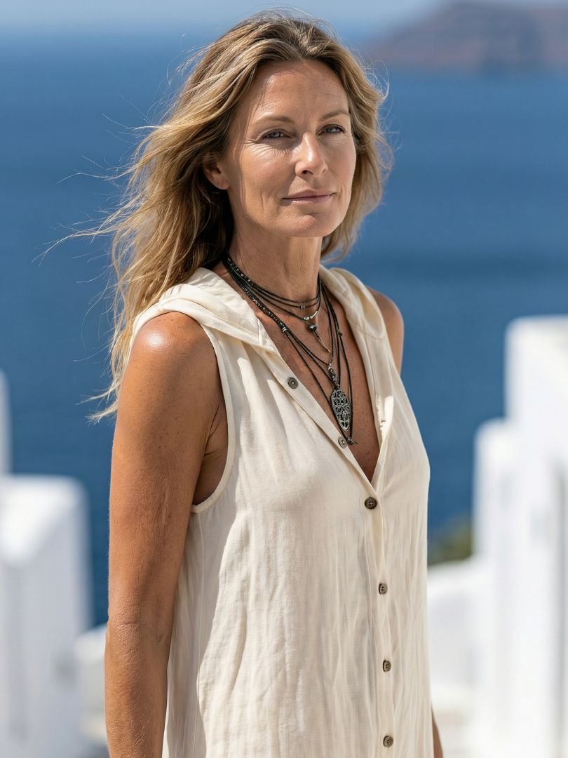 Off-Duty Hooded Button-Front Sleeveless Maxi Dress