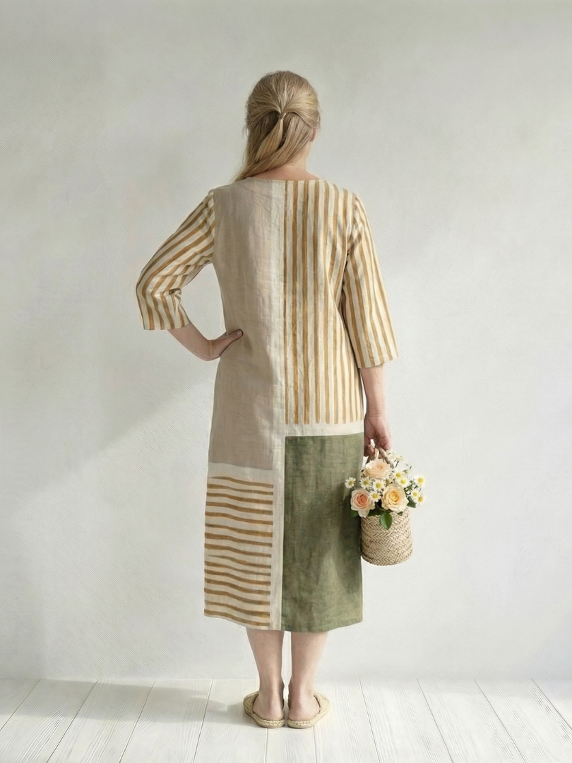 Striped Long-Sleeve Midi Dress