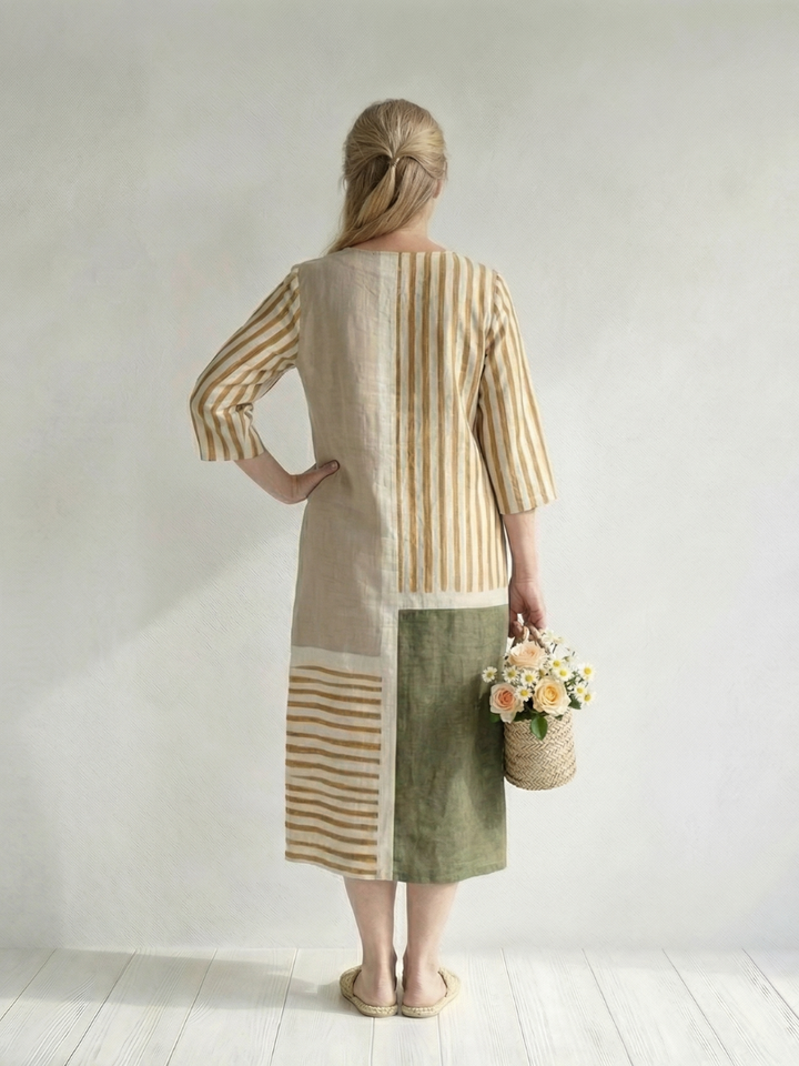 Striped Long-Sleeve Midi Dress