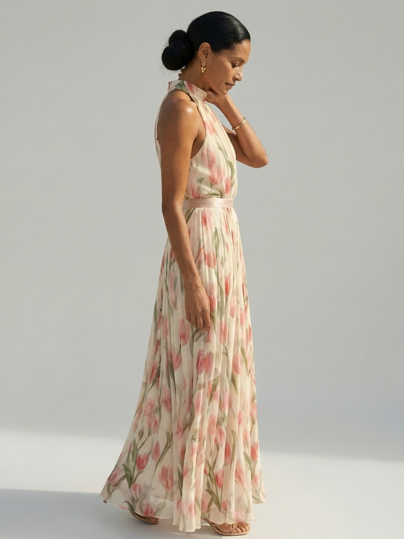Coral Tulip Halter Maxi Dress