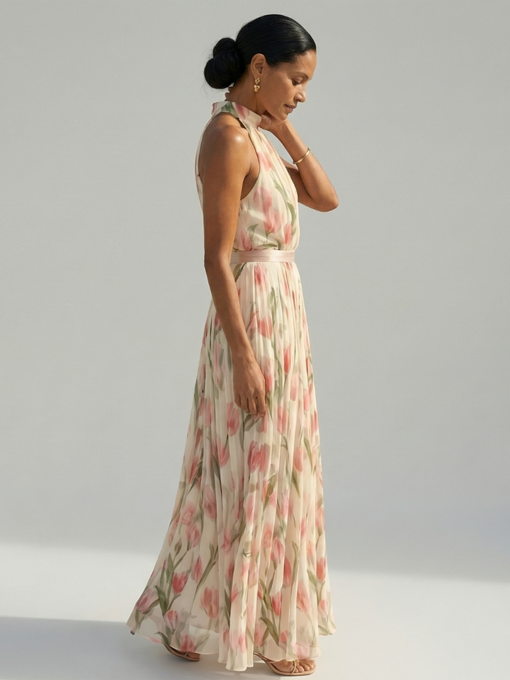 Coral Tulip Halter Maxi Dress