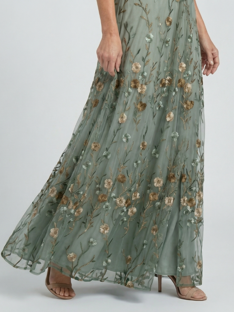 Sage Botanical Tiered Maxi Dress