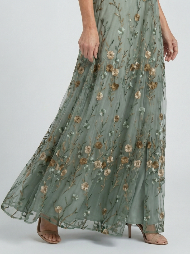 Sage Botanical Tiered Maxi Dress