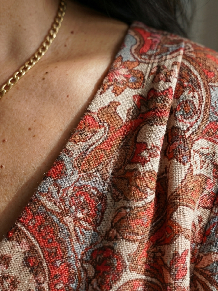 Border-Print Tailored Midi Dress