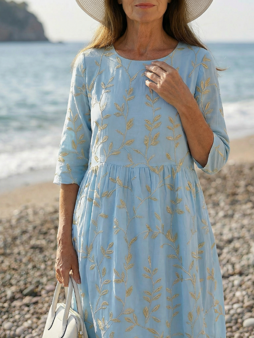 Embroidered Botanical Midi Dress