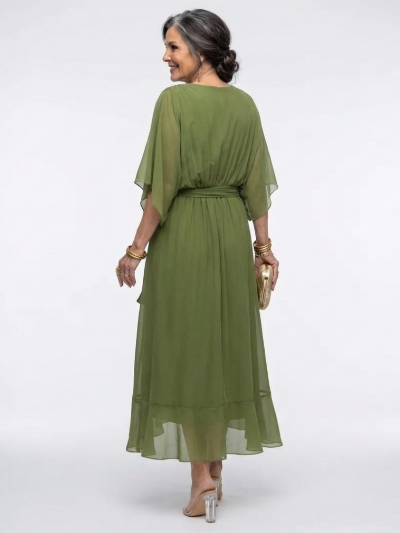 Hourglass Wedding Guest Draped Tie-Waist Midi Dress