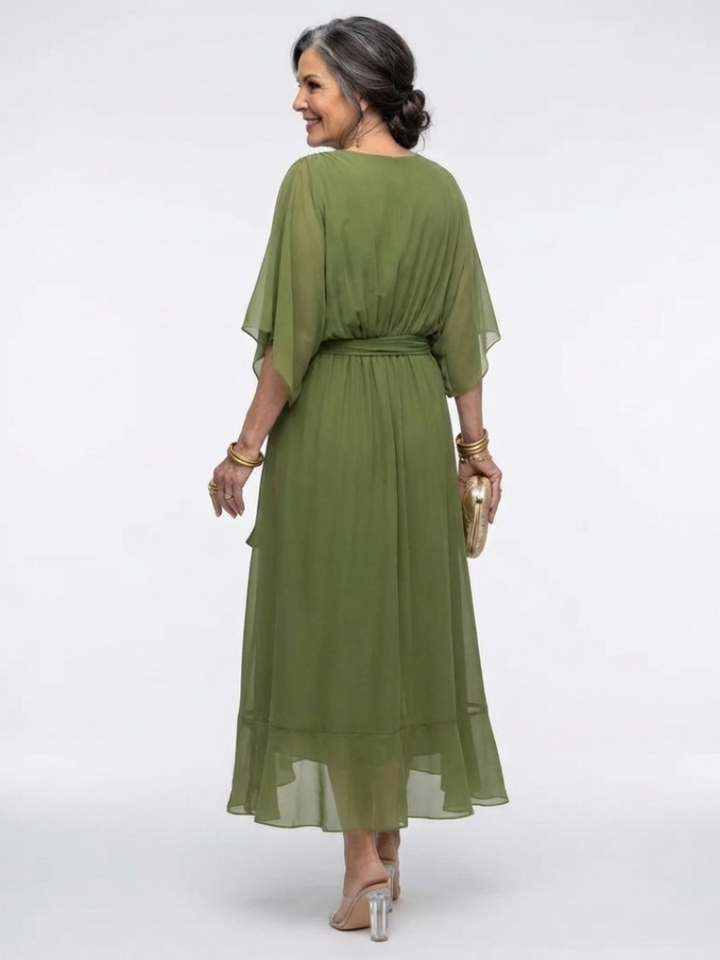Hourglass Wedding Guest Draped Tie-Waist Midi Dress