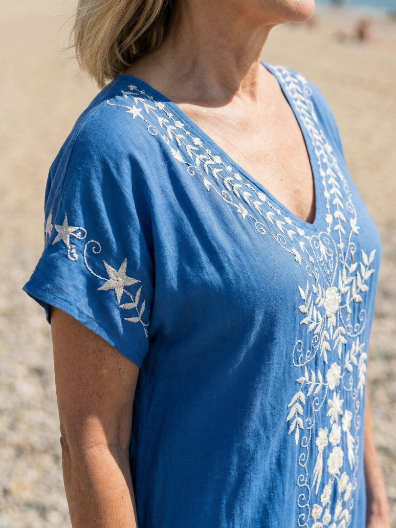 Embroidered Draped Midi Dress